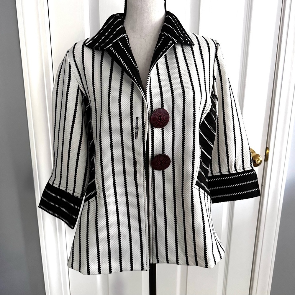 IC By CONNIE K Women's Black White Jacket, Blazer, Size S, 3/4 Sleeves
